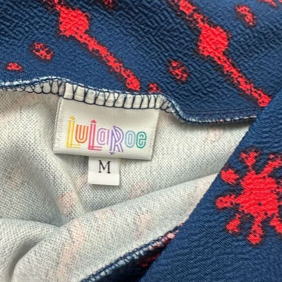 LuLaRoe Women's M Straight Pencil Skirt Blue Red Abstract Star Print Firework - Picture 4 of 7